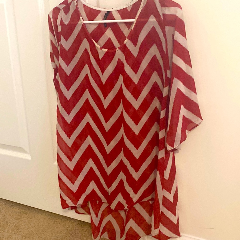 Red and Tan blouse